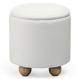 Gepolsterter Pouf Pebble, mit Stauraum, rund, weiß