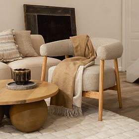 Gepolsterter Stuhl/Sessel Montepulciano, hellbeige/Eichenholz, abgerundet, lectus