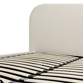 Gepolstertes Bett Lumi 160x200 cm, mit Lattenrost und Stauraum, abgerundet, hellbeige