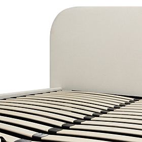 Gepolstertes Bett Lumi 160x200 cm, mit Lattenrost und Stauraum, abgerundet, hellbeige