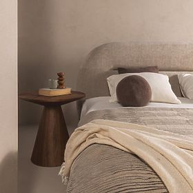Gepolstertes Bett Luno 160x200 cm, mit Lattenrost und Stauraum, hellbeige, abgerundet, lectus