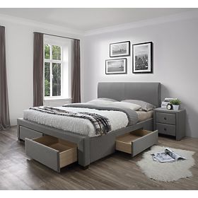 Gepolstertes Bett MODENA 140 cm mit Schubladen grau (6p=1Stk)