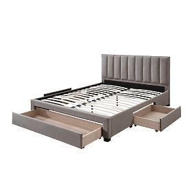 Bett GRACE 160 mit Schubladen, beiger Velvet-Stoff, Halmar