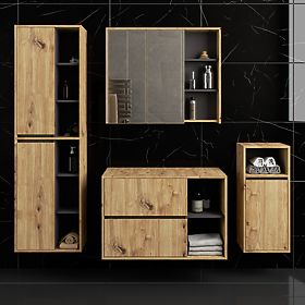 HÄNGENDE BADEZIMMERMÖBEL-SET MIT ÖFFNUNGEN VAMI EICHE ARTISAN / GRAFITGRAU