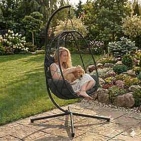 Hängender freistehender Garten-Hängesessel Kokon bis 120 kg Kissen schwarz MultiGarden, MultiGarden