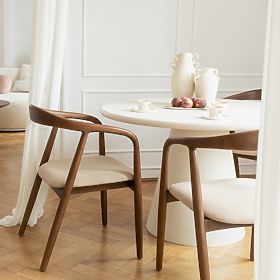 Holzstuhl Ludvika, abgerundet, Nussbaum/Beige, lectus