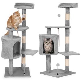 Katzenkratzbaum, Bett, Säule, Kratzbaum, Häuschen 110 cm grau Petsi