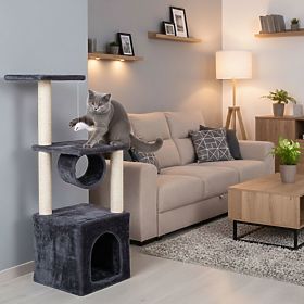 Katzenkratzbaum, Bett, Säule, Kratzbaum, Häuschen 94 cm grau Petsi