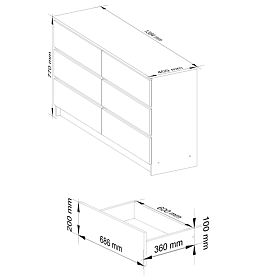 KOMMODE K 140 cm 6 SCHUBLADEN PK WEISS / SONOMA