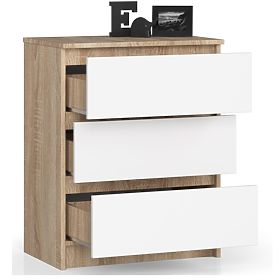 KOMMODE K 60 cm 3 SCHUBLADEN PK SONOMA / WEIß