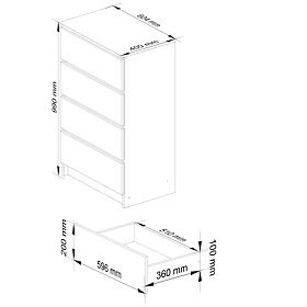 KOMMODE K 60 cm 4 SCHUBLADEN ERLE