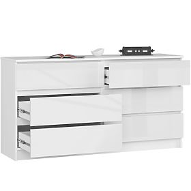 KOMMODE K140 6SZ CLP PK WEISS HOCHGLANZ