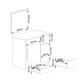 KOSMETIKSCHMINKTISCH MIT SPIEGEL P-2/SL 500x600 RECHTS PK WEISS