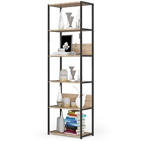 Metall-Loftregal 60 cm - Schwarz-Sonoma Eiche - 6 Regalböden