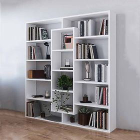 Moderne stehende Bibliothek mit 14 Regalen weiß, MODERNHOME