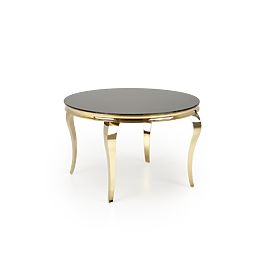 REGINALD_2 runder Tisch Platte - schwarzes Glas, Beine - golden