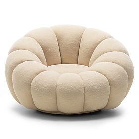 Relaxsessel Venezia beige mit drehbarem Sockel, Bouclé, runde Formen