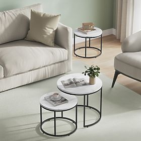 Runder Couchtisch 2er Set - Marmor / schwarze Beine, LEOBERT