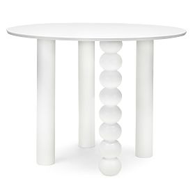 Runder Tisch Bolla 100 cm, Buchenfurnier, weiß, dekoratives Bein mit Kugeln