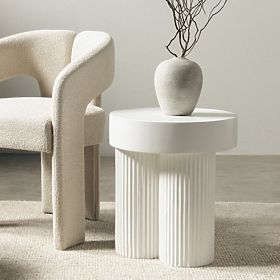Salerno Couchtisch 45 cm, rund, weiß, mit Rillen