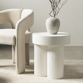 Salerno Couchtisch 45 cm, rund, weiß, mit Rillen, lectus
