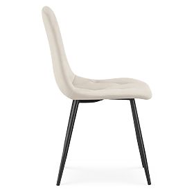Samtgepolsterter Stuhl gesteppt Beige MILO Schwarze Beine