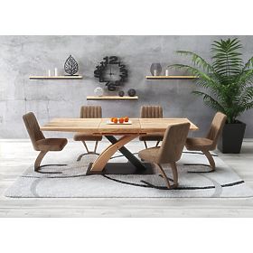 SANDOR 3 ausziehbarer Tisch, Platte - Goldene Eiche, Beine - Goldene Eiche / Schwarz (3p=1 Stk)