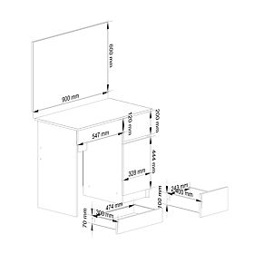 SCHMINKTISCH MIT SPIEGEL CLP P-2/SL 900x600 RECHTS PK WEISS
