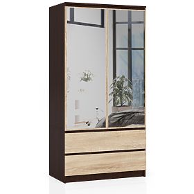 SCHRANK S 90 cm 2 TÜREN 2 SCHUBLADEN 2 SPIEGEL PK WENGE / SONOMA