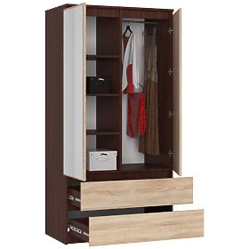 SCHRANK S 90 cm 2 TÜREN 2 SCHUBLADEN 2 SPIEGEL PK WENGE / SONOMA