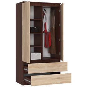 SCHRANK S 90 cm 2 TÜREN 2 SCHUBLADEN PK WENGE / SONOMA