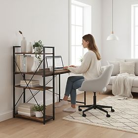 Schreibtisch 120x60 cm mit Regal mit 3 Regalböden, antikes Nussbaumholz, Loft ModernHome, MODERNHOME