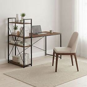 Schreibtisch 120x60 cm mit Regal und 3 Regalböden in dunkler Walnuss Loft ModernHome, MODERNHOME