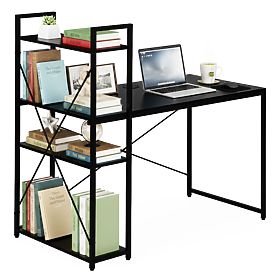 Schreibtisch 120x60 cm mit Regal und 3 Regalböden schwarz ModernHome, MODERNHOME