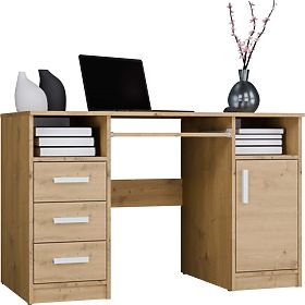 SCHREIBTISCH DELTA EICHE ARTISAN 120 cm 3 Schubladen Schrank Regal Für Büro Zimmer Für Laptop, Delta
