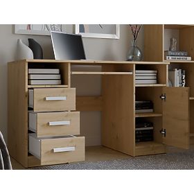 SCHREIBTISCH DELTA EICHE ARTISAN 120 cm 3 Schubladen Schrank Regal Für Büro Zimmer Für Laptop, Delta