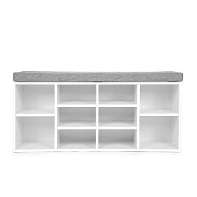Schuhschrank mit grauem Polster 10 Regale weiß, MODERNHOME