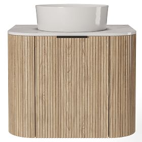 Set aus Schrank mit Platte und Waschbecken Matinale 60 cm, geriffelt, abgerundet, Glit White/Akazie