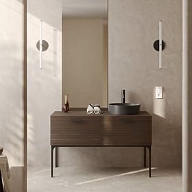 Set aus Schrank mit Waschbecken La Purete 120 cm, gerillt, Nussbaum/Schwarz