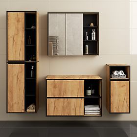 SET HÄNGENDER BADEZIMMERMÖBEL MIT ÖFFNUNGEN VAMI EICHE CRAFT / SCHWARZ