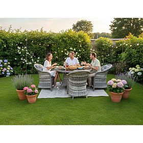 Technorattan Tischmöbel-Set (4 Sessel + runder Tisch) MODERNO hellgrau