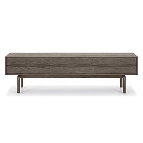 TV-Schrank Quadri mit Schubladen, massives Eichenholz, Furnier, Espresso Braun, lectus