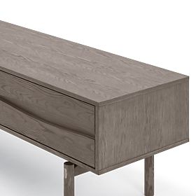 TV-Schrank Quadri mit Schubladen, massives Eichenholz, Furnier, Espresso Braun, lectus