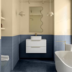 Unterschrank für Aufsatzwaschbecken Tidea 80 cm, weiß, goldene Griffe