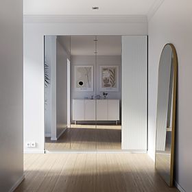 Vierflügeliger Kleiderschrank Neroli, Spiegel/einfache Rillen, weiß, lectus