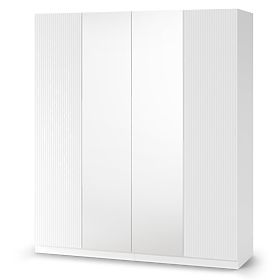 Vierflügeltürenschrank Neroli, einfache Rillen/Spiegel, weiß, lectus