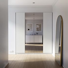 Vierflügeltürenschrank Neroli, einfache Rillen/Spiegel, weiß, lectus