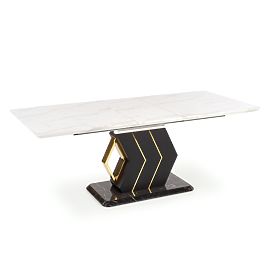 VINCENZO ausziehbarer Tisch Platte: weißer Marmor, Bein schwarz/gold (3p=1Stk)