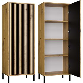 Vitrine KAMARO 1DD SLIM EICHE ARTISAN Lamellen-Frontplatte