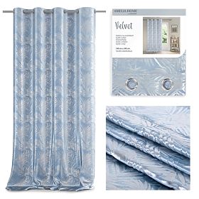 Vorhang SILVERLEAVES Farbe Hellblau bedruckter Glamour-Stil silberne Ösen Samt 140x245 AmeliaH